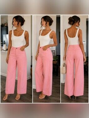 easel High-Rise Wide-Leg Jeans in Dusty Pink